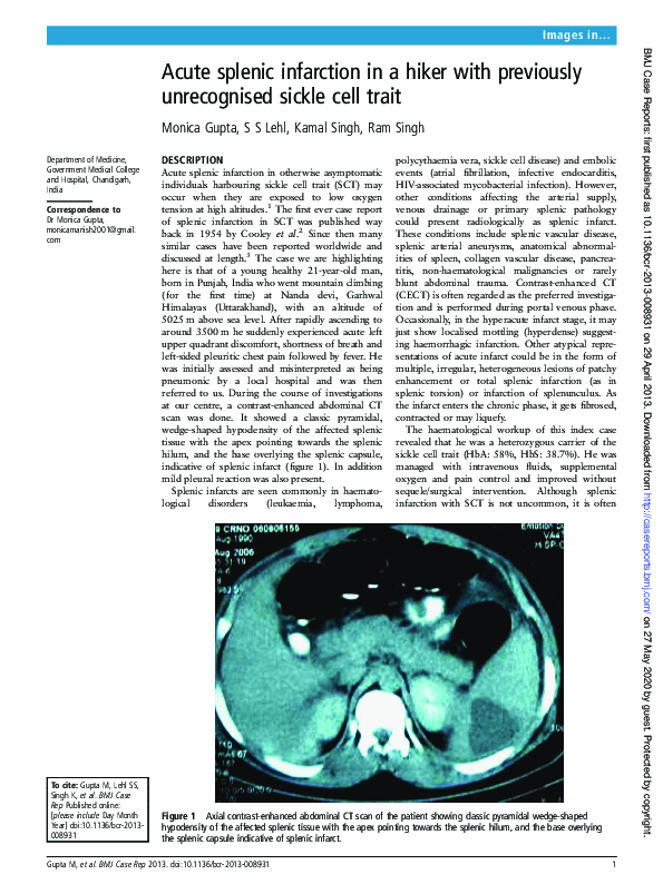 (PDF) Acute splenic infarction in a hiker with previously unrecognised ...