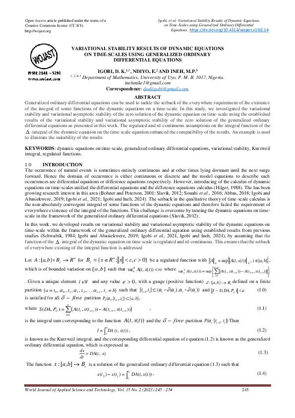 (PDF) VARIATIONAL STABILITY RESULTS OF DYNAMIC EQUATIONS ON TIME-SCALES ...