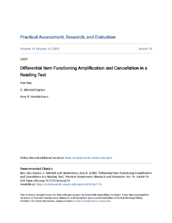 (PDF) Differential Item Functioning Amplification and Cancellation in a ...
