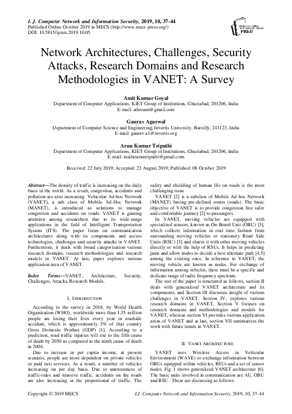 (PDF) Network Architectures, Challenges, Security Attacks, Research ...