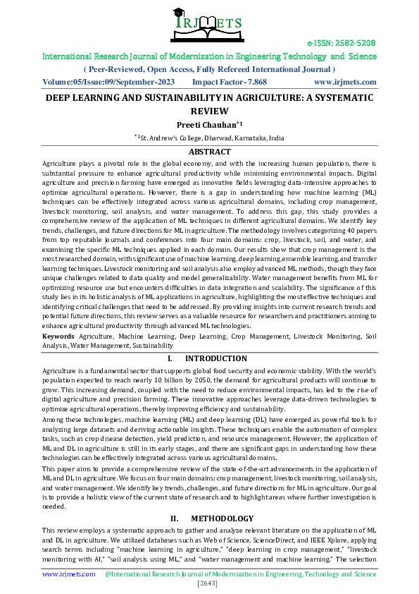 (PDF) DEEP LEARNING AND SUSTAINABILITY IN AGRICULTURE: A SYSTEMATIC REVIEW