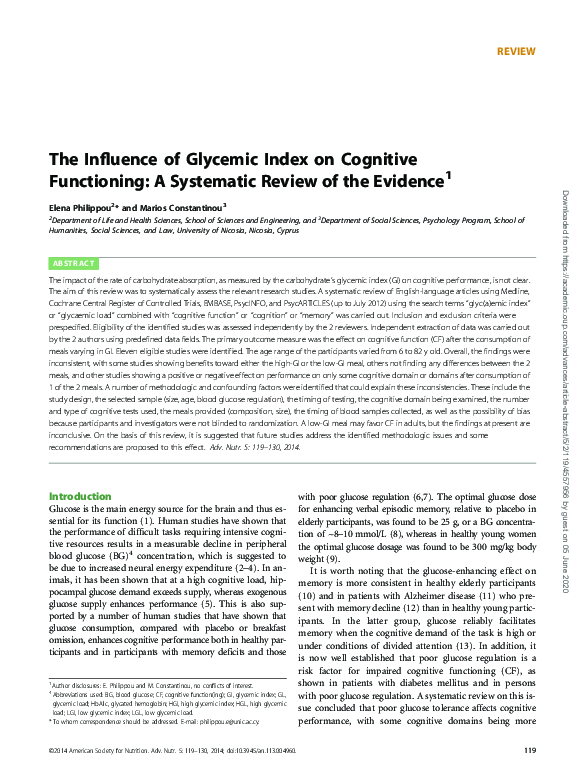 (PDF) The Influence of Glycemic Index on Cognitive Functioning: A ...