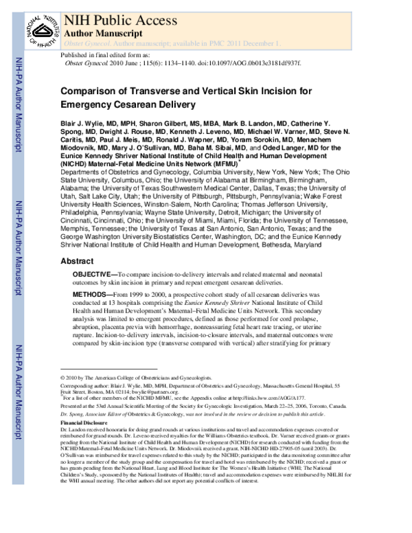 (PDF) Comparison of Transverse and Vertical Skin Incision for Emergency ...