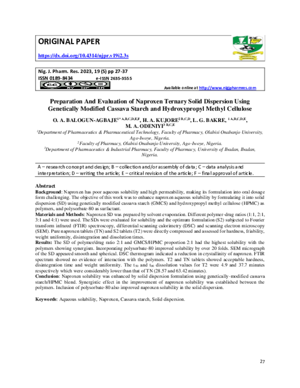 (PDF) Preparation and evaluation of naproxen ternary solid dispersion ...