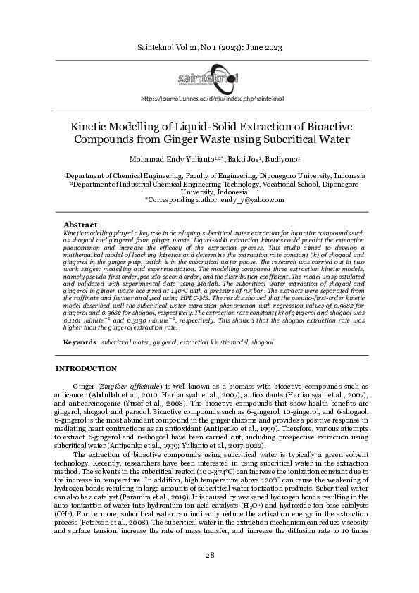(PDF) Kinetic Modelling of Liquid-Solid Extraction of Bioactive ...