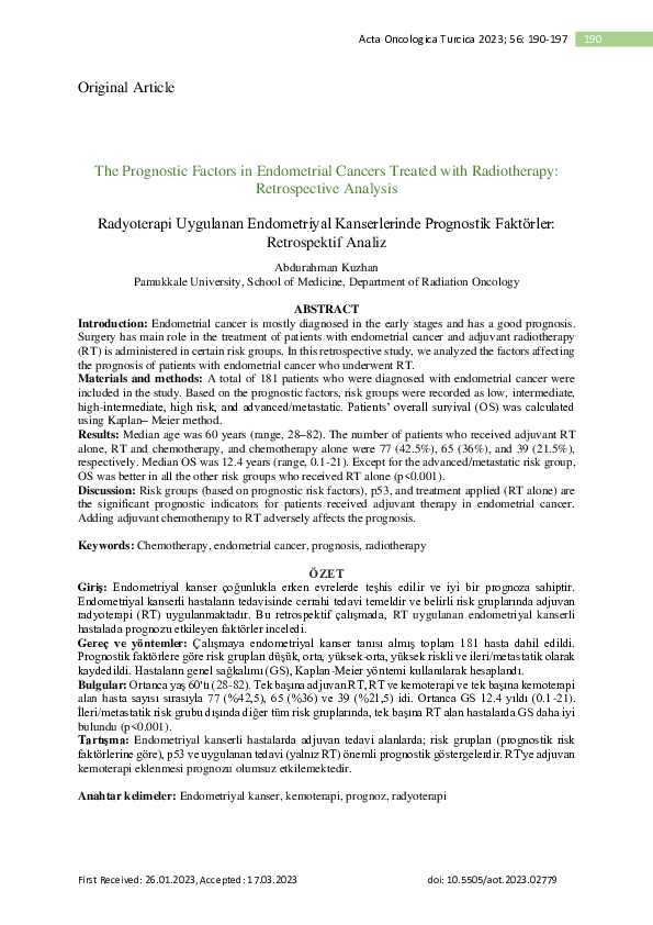 (PDF) The Prognostic Factors in Endometrial Cancers Treated with ...