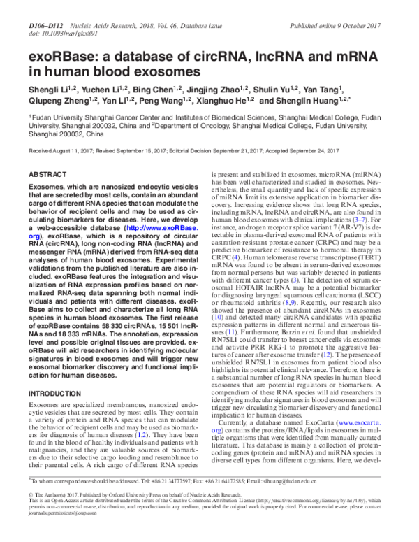 (PDF) exoRBase: a database of circRNA, lncRNA and mRNA in human blood ...