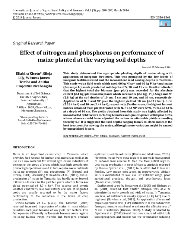 (PDF) Effect of nitrogen and phosphorus on performance of maize planted ...