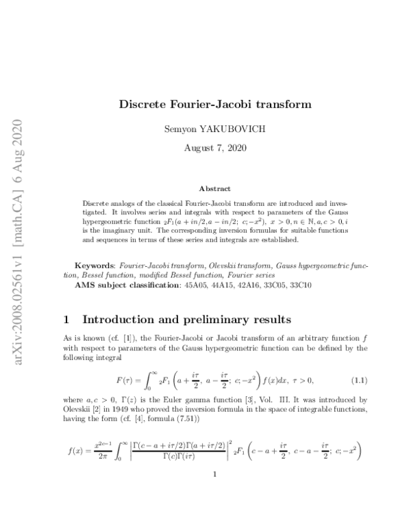 (PDF) Discrete Fourier-Jacobi transform
