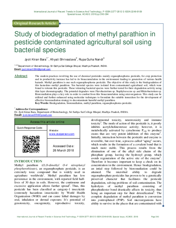 (PDF) Study of biodegradation of methyl parathion in pesticide ...