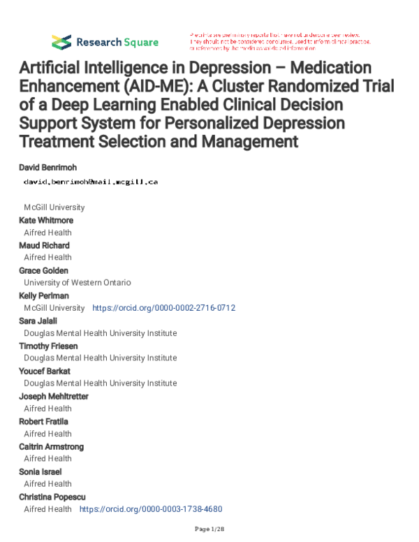 (PDF) Artificial Intelligence in Depression – Medication Enhancement ...