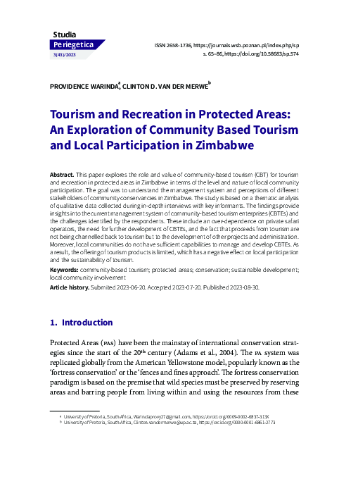 (PDF) Tourism and recreation in protected areas: An exploration of ...