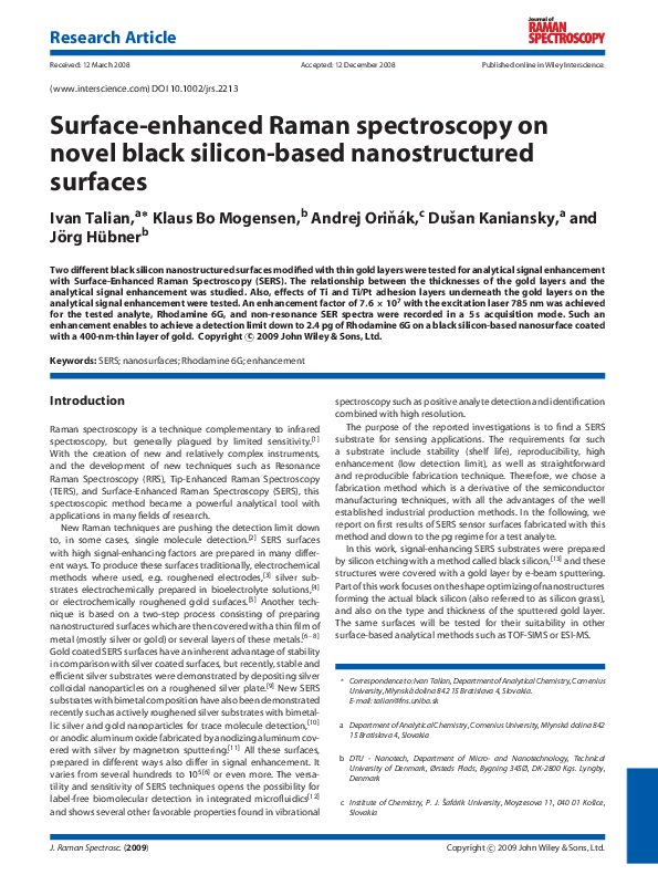(PDF) Surface‐enhanced Raman spectroscopy on novel black silicon‐based ...
