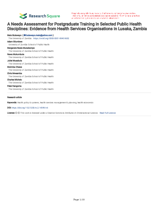 (PDF) A Needs Assessment for Postgraduate Training in Selected Public ...
