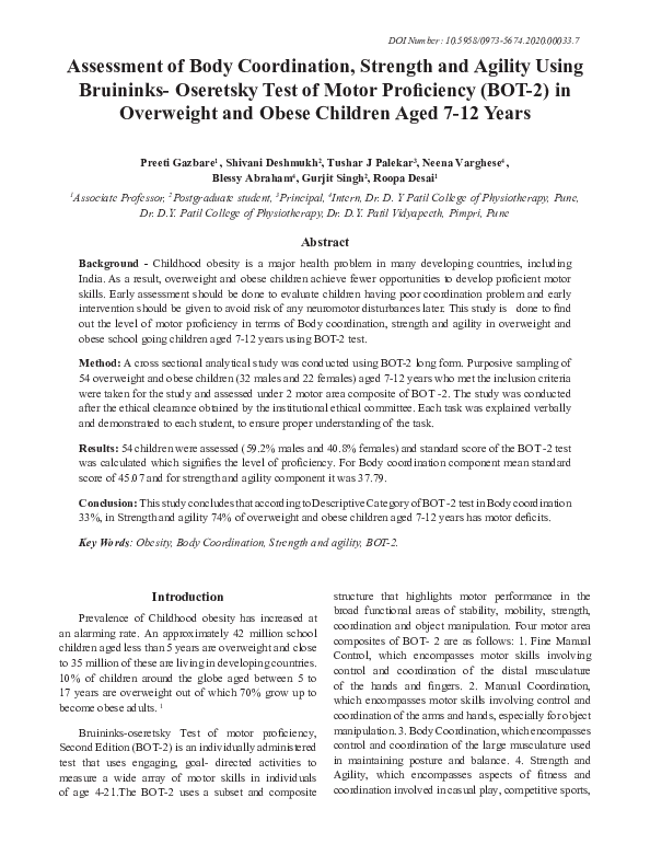 (PDF) Assessment of Body Coordination, Strength and Agility Using ...