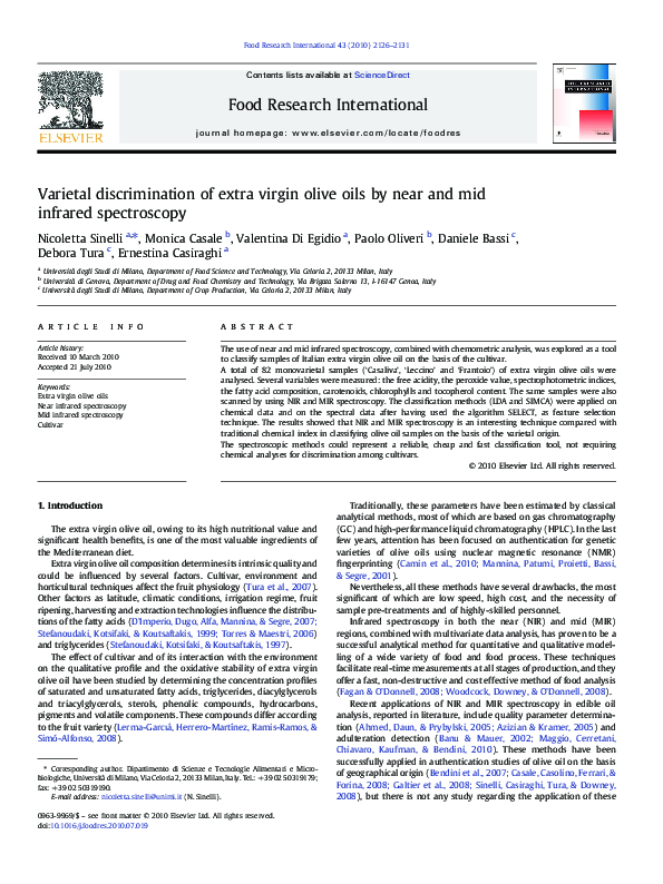 (PDF) Varietal discrimination of extra virgin olive oils by near and ...