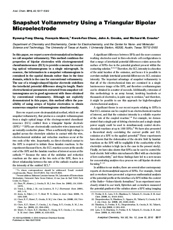 (PDF) Snapshot Voltammetry Using a Triangular Bipolar Microelectrode
