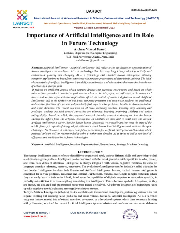 (PDF) Importance of Artificial Intelligence and Its Role in Future ...