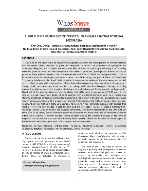 (PDF) Audit on Management of Cervical Glandular Intraepithelial Neoplasia