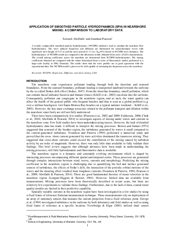 (PDF) Application of Smoothed Particle Hydrodynamics (SPH) in Nearshore ...