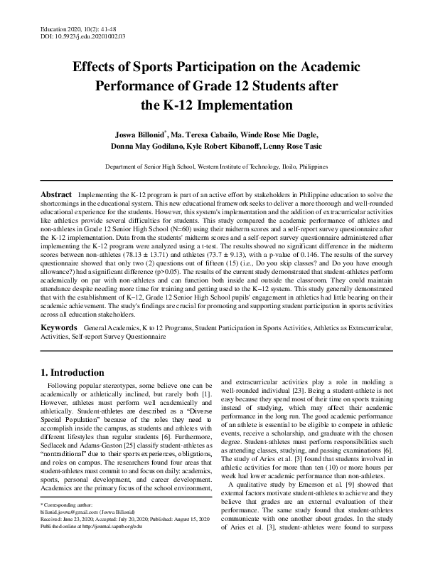 (PDF) Effects of Sports Participation on the Academic Performance of ...