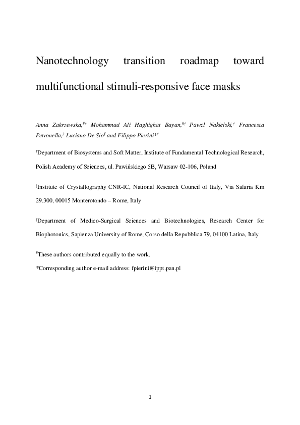 (PDF) Nanotechnology transition roadmap toward multifunctional stimuli ...