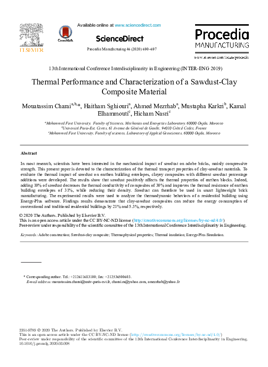 (PDF) Thermal Performance and Characterization of a Sawdust-Clay ...
