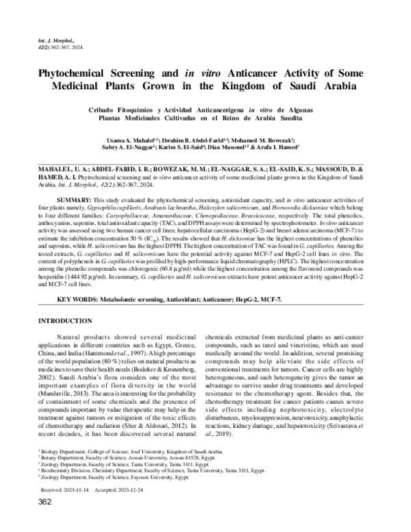 (PDF) Phytochemical Screening and in vitro Anticancer Activity of Some ...