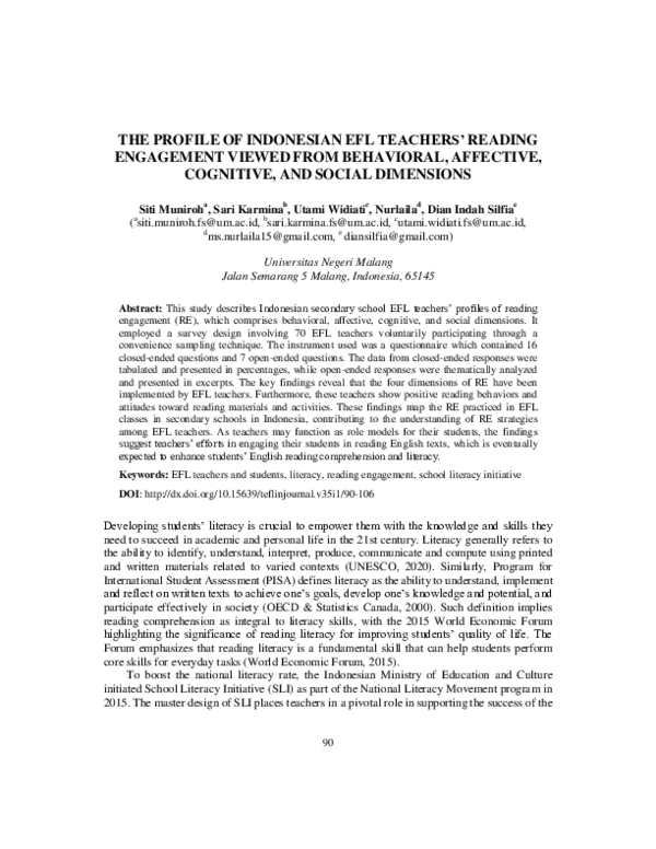 (PDF) The Profile of Indonesian Efl Teachers’ Reading Engagement Viewed ...