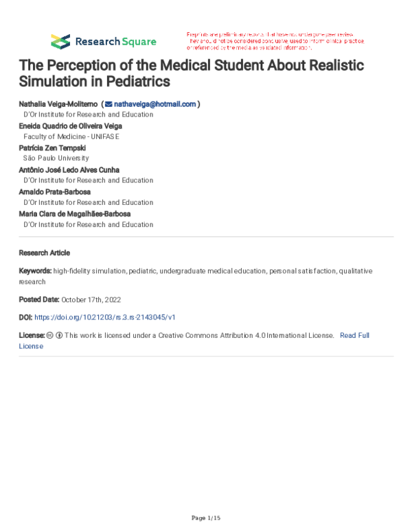 (PDF) The Perception of the Medical Student About Realistic Simulation ...