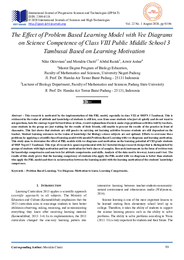 (PDF) The Effect of Problem Based Learning Model with Vee Diagrams on ...