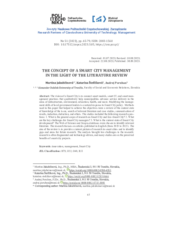 (PDF) The Concept of a Smart City Management in the Light of the ...