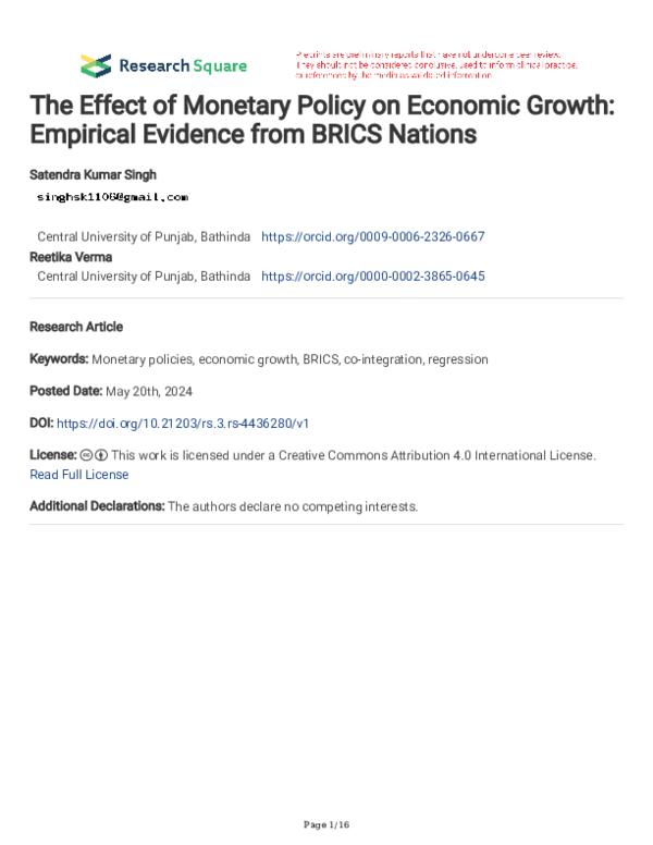 (PDF) The Effect of Monetary Policy on Economic Growth: Empirical ...