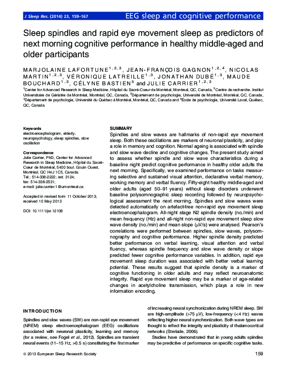 (PDF) Sleep spindles and rapid eye movement sleep as predictors of next ...