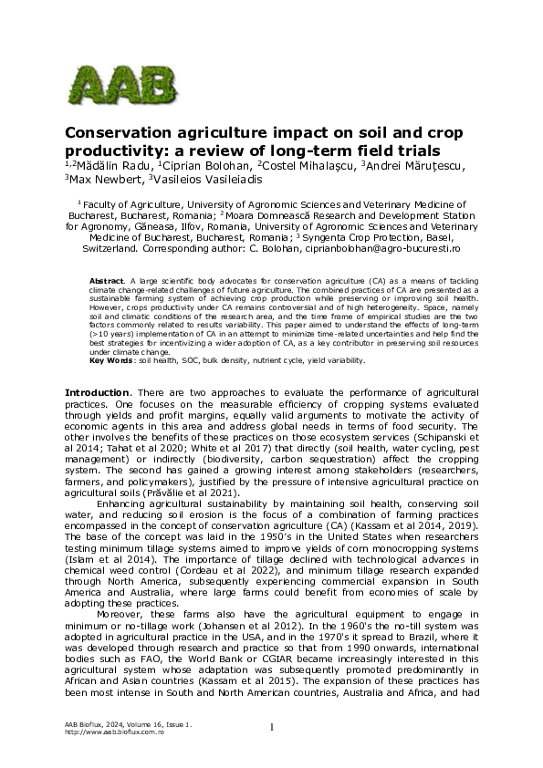 (PDF) Conservation agriculture impact on soil and crop productivity: a ...