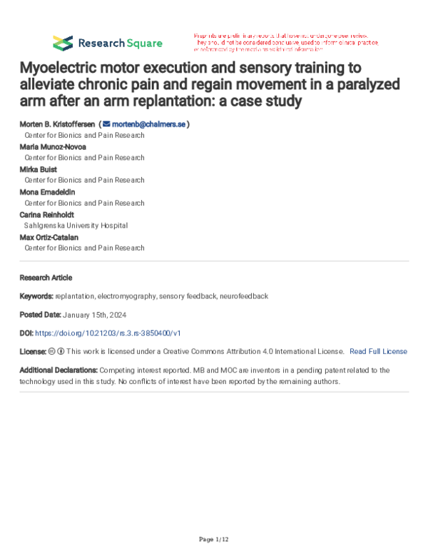 (PDF) Myoelectric motor execution and sensory training to alleviate ...