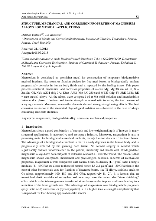(PDF) Structure, Mechanical and Corrosion Properties of Magnesium ...