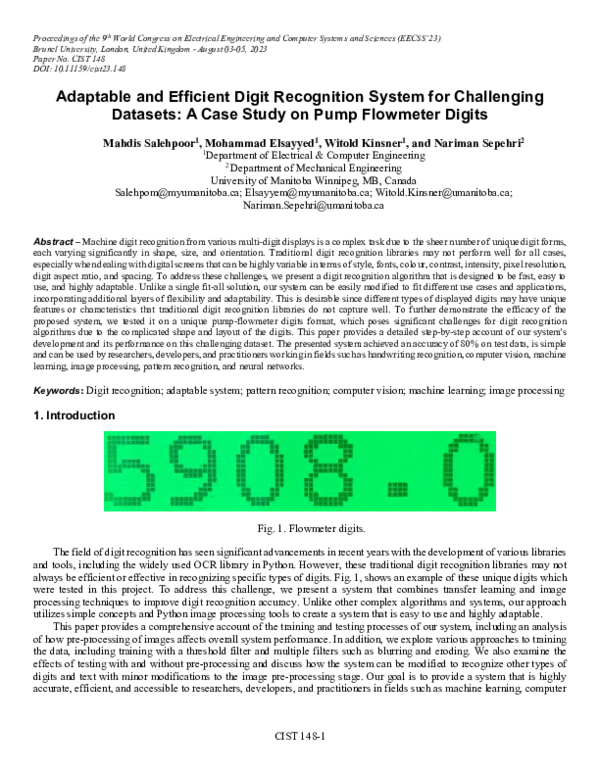 (PDF) Adaptable and Efficient Digit Recognition System for Challenging ...