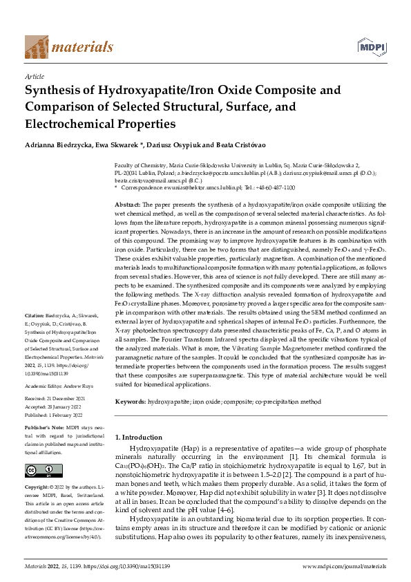 (PDF) Synthesis of Hydroxyapatite/Iron Oxide Composite and Comparison ...