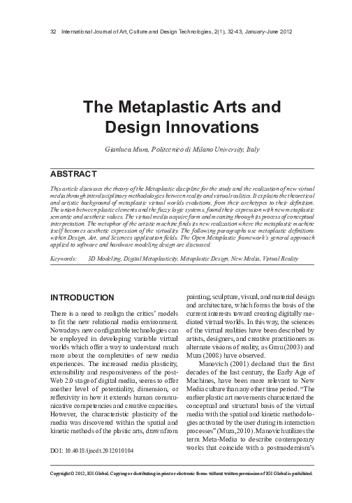 (PDF) The Metaplastic Arts and Design Innovations
