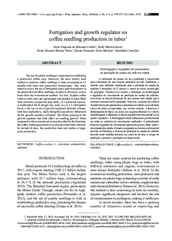 (PDF) Fertigation and growth regulator on coffee seedling production in ...