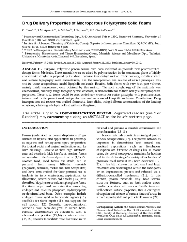 (PDF) Drug Delivery Properties of Macroporous Polystyrene Solid Foams ...