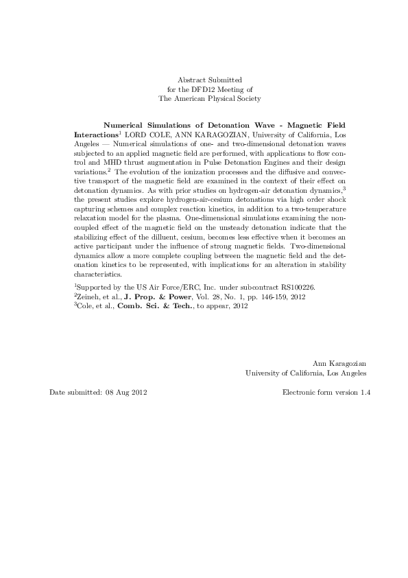 (PDF) Numerical Simulations of Detonation Wave - Magnetic Field ...