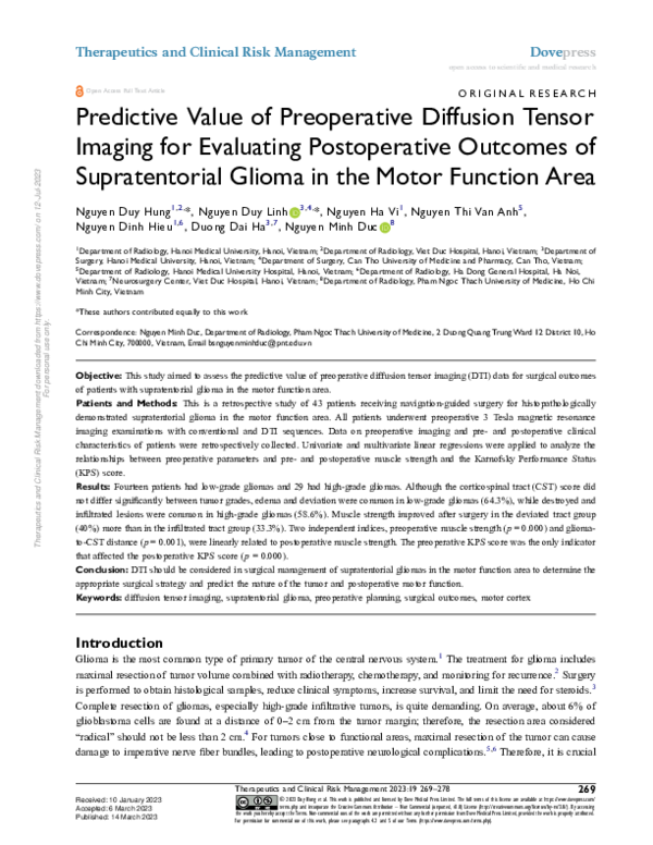 (PDF) Predictive Value of Preoperative Diffusion Tensor Imaging for ...