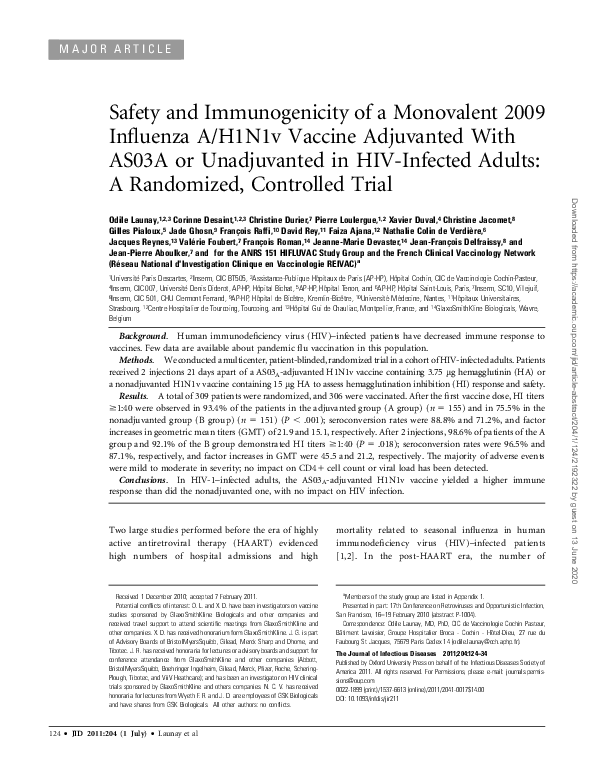 (PDF) Safety and Immunogenicity of a Monovalent 2009 Influenza A/H1N1v ...