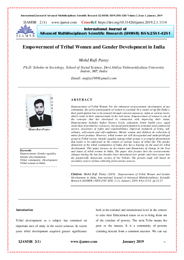 (PDF) Empowerment of Tribal Women and Gender Development in India