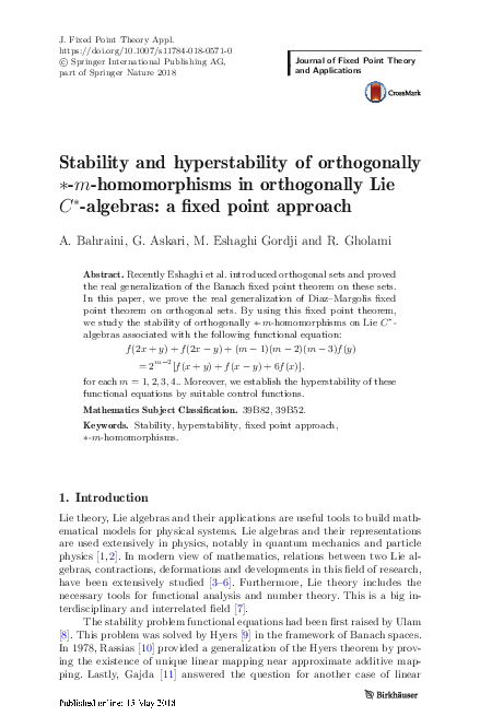 (PDF) Stability and hyperstability of orthogonally $$*$$ ∗ -m ...
