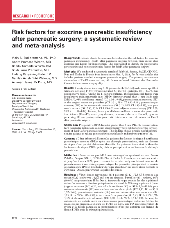 (PDF) Risk factors for exocrine pancreatic insufficiency after ...
