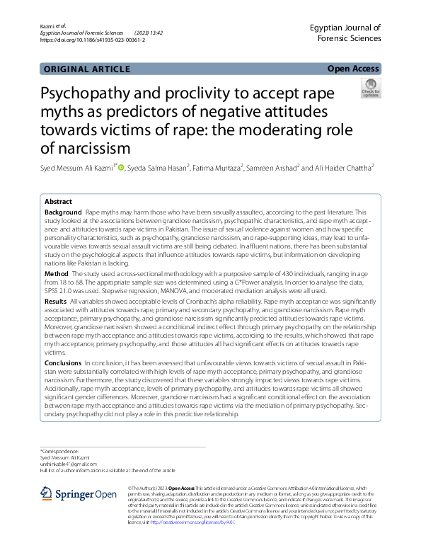 (PDF) Psychopathy and proclivity to accept rape myths as predictors of ...