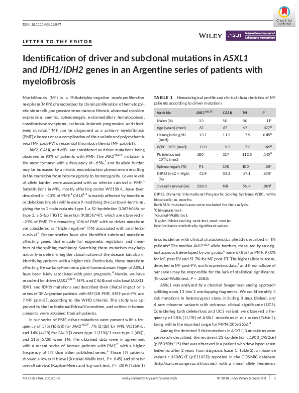(PDF) Identification of driver and subclonal mutations in ASXL1 and ...